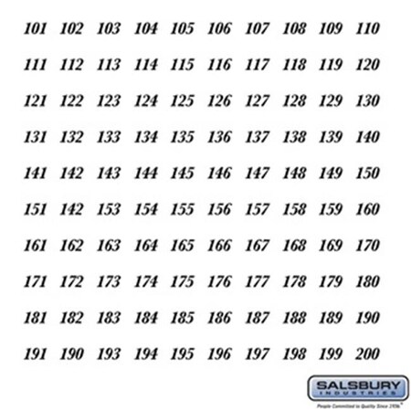 Salsbury Salsbury 2495-2 Numbers - Self Adhesive Sheet of 100 for Data Distribution Aluminum Boxes - 101 to 200 Series; 8.5 x 12 x 0.25 in. 2495-2